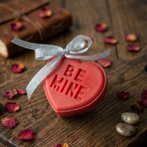 “BE MINE” heart shaped candle